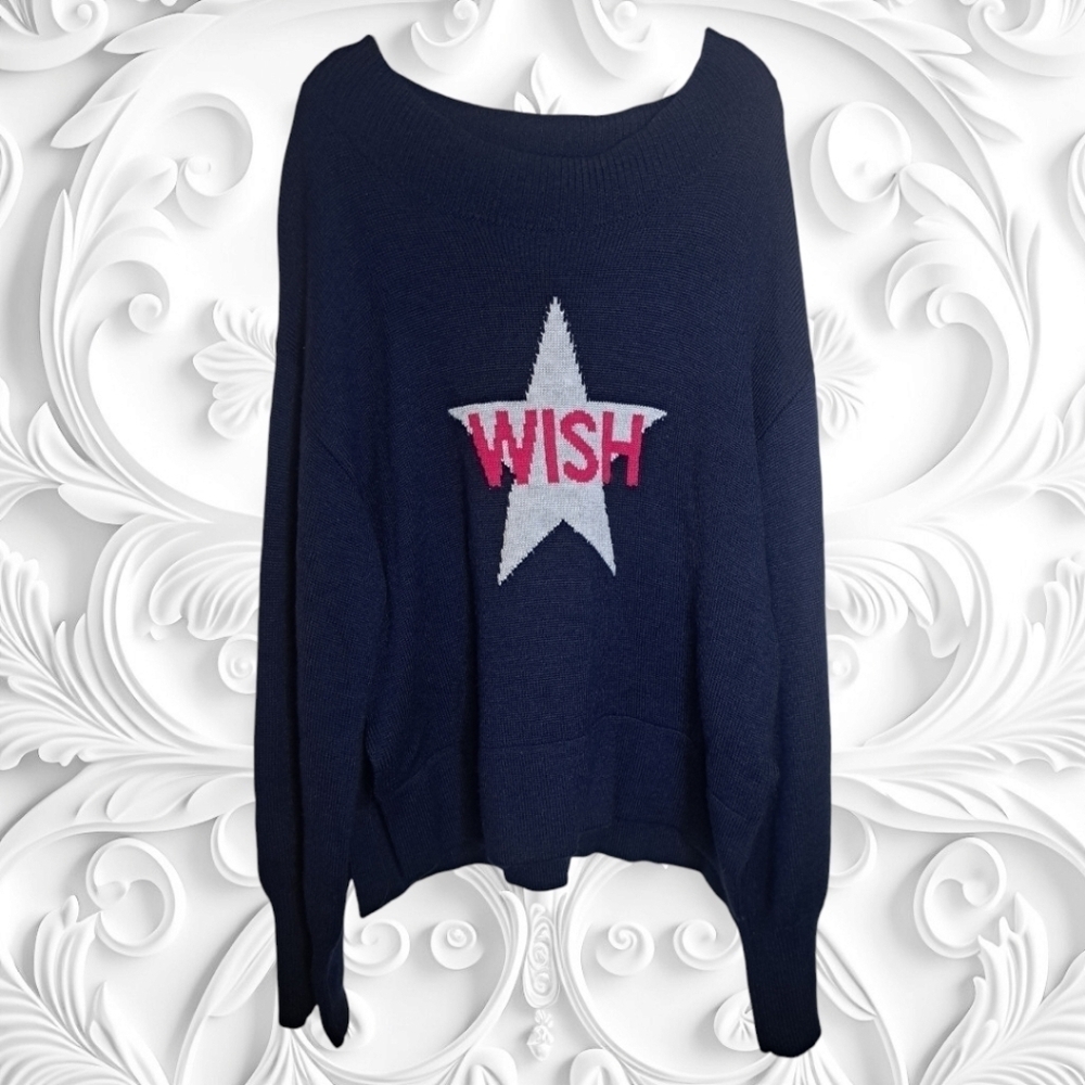 Victor Alfaro Navy Blue Oversized Silver Star “Wish” Sweater XL